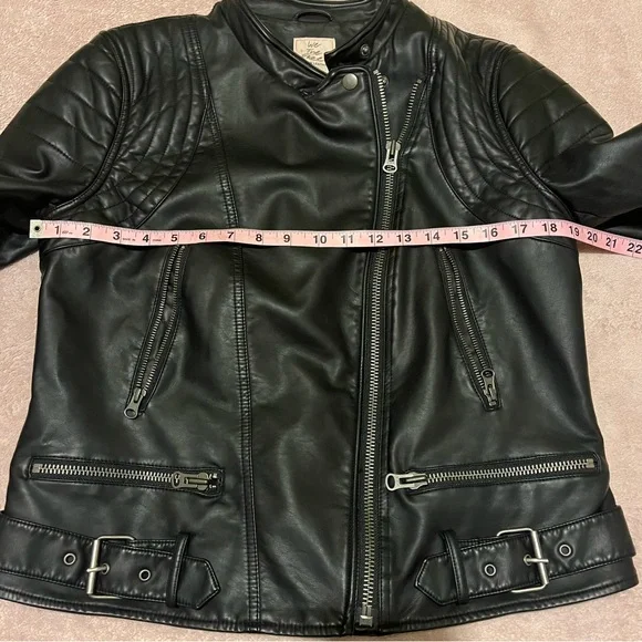 We The Free Black Vegan Leather Moto Biker Jacket Large - Picture 10 of 13